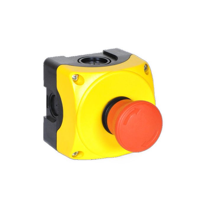 Boîtier arrêt d'urgence 1 bouton "coup de poing" à accrochage tourner pour déverrouiller STOP jaune pour arrêt simple main product photo