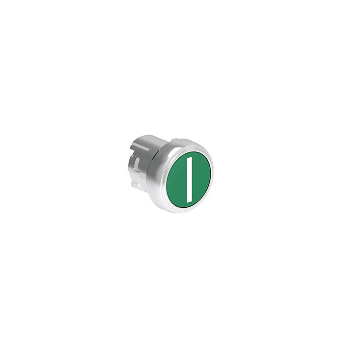 Tête de bouton poussoir métallique affleurant à impulsion marquage I vert main product photo