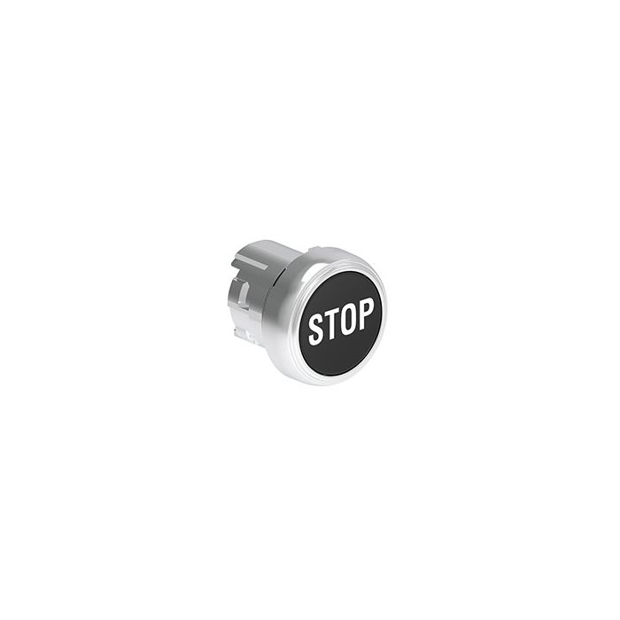 Tête de bouton poussoir métallique affleurant à impulsion marquage STOP noir main product photo