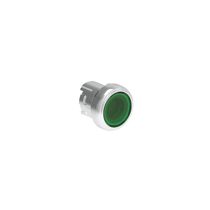 Tête de bouton poussoir métallique affleurant lumineux à impulsion vert main product photo