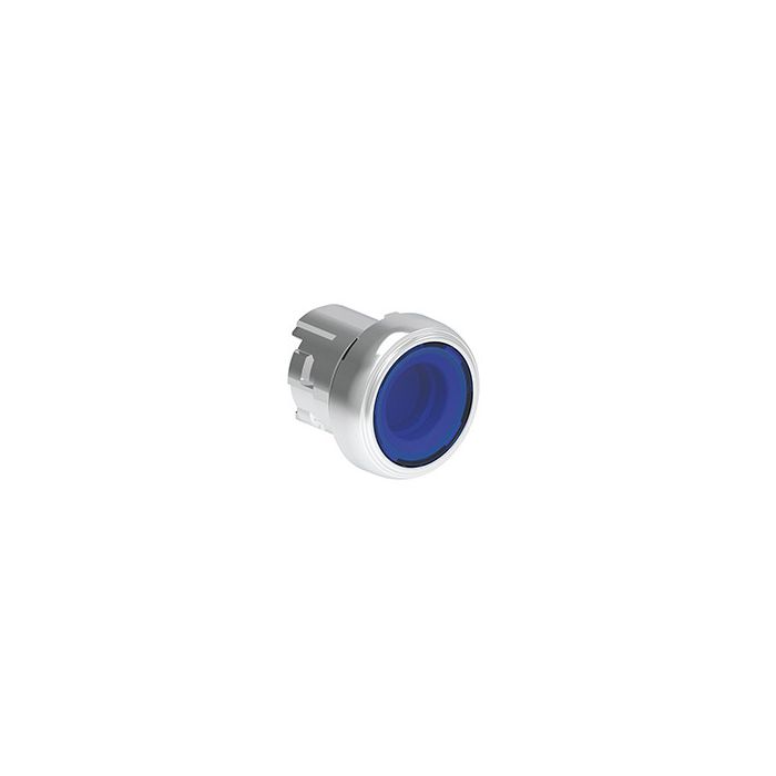 Tête de bouton poussoir métallique affleurant lumineux à impulsion bleu main product photo