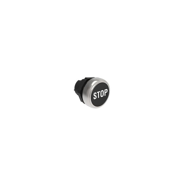 Tête de bouton poussoir plastique affleurant à impulsion noir marquage STOP main product photo