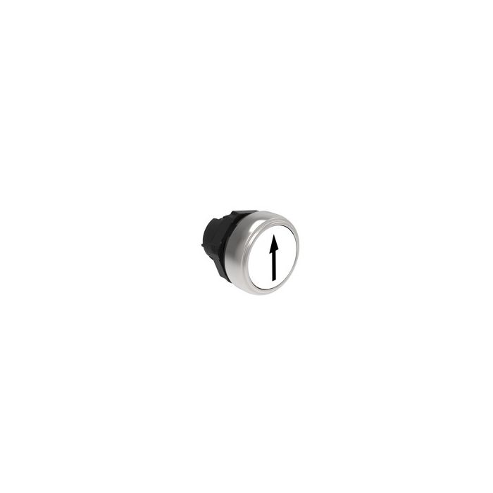Tête de bouton poussoir plastique affleurant à impulsion blanc marquage flèche haut main product photo