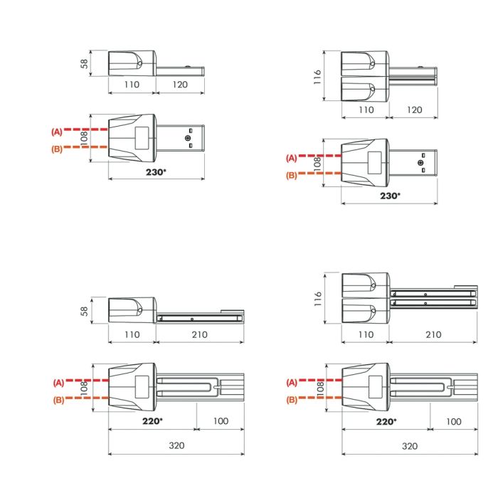 Alimentation droite double nappe 4 pôles+4 pôles 25A