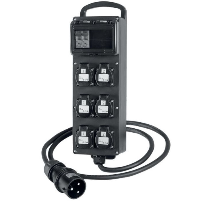 Réglette caoutchouc 6x NF + ID 25A-30mA + 3m 3G2,5 sur fiche NF 16A