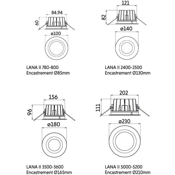 downlight encastré lana II schéma dimensions