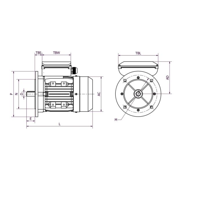 MMD80K2 0,75kW 2P 230 B5 FF165 LL main product photo
