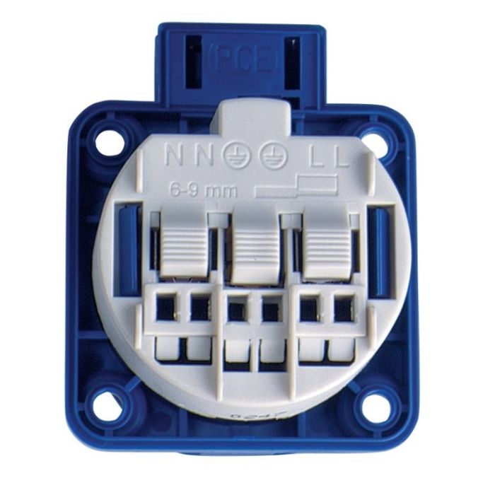 Prise NF noire 16A 2 pôles + terre 230V IP54 bornes à ressort 90°