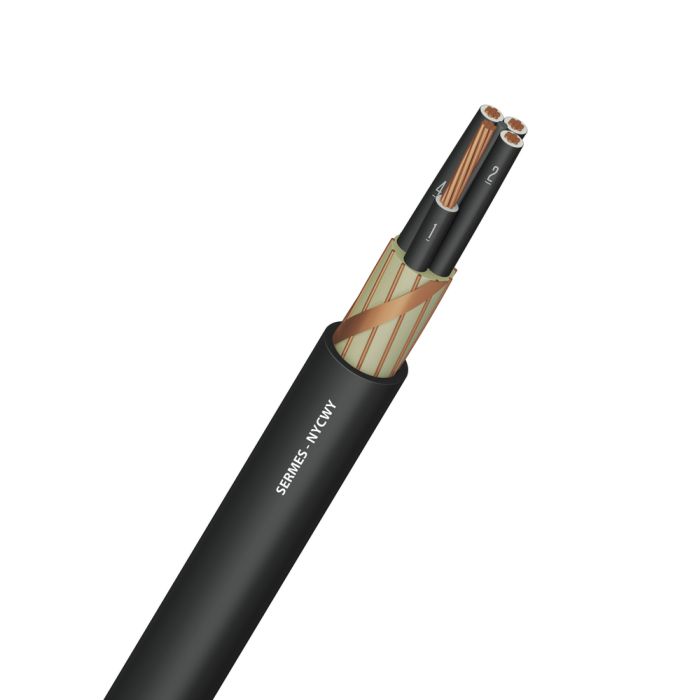Câble SERMES NYCWY, pour utilisation comme câble de puissance ou de commande pour des installations en pose fixe, en intérieur ou en extérieur, directement enterré ou coulé dans du béton et dans l’eau.