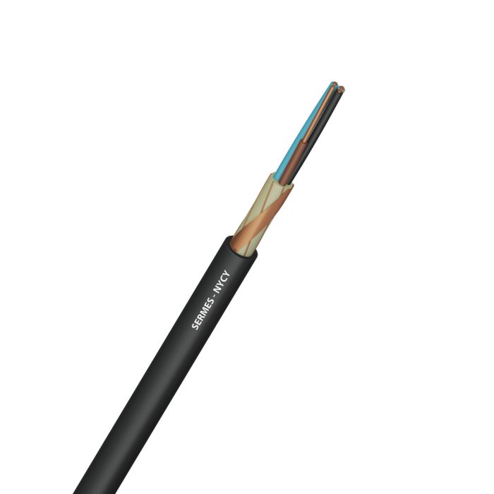 Câble SERMES NYCY, pour une utilisation comme câble de puissance ou de commande pour des installations en pose fixe, en intérieur ou en extérieur, directement enterré ou coulé dans du béton et dans l’eau.
