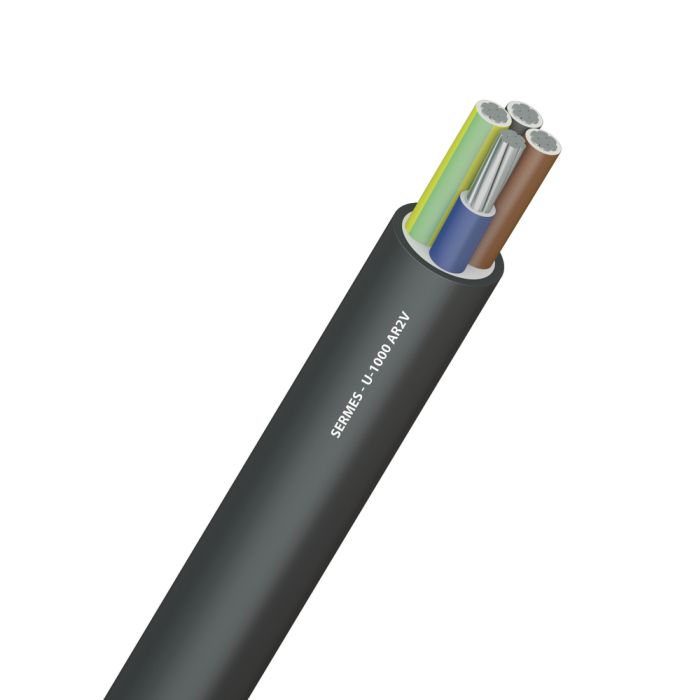 Câble SERMES U 1000 AR2V, pour Installations industrielles, colonnes montantes d’immeuble.