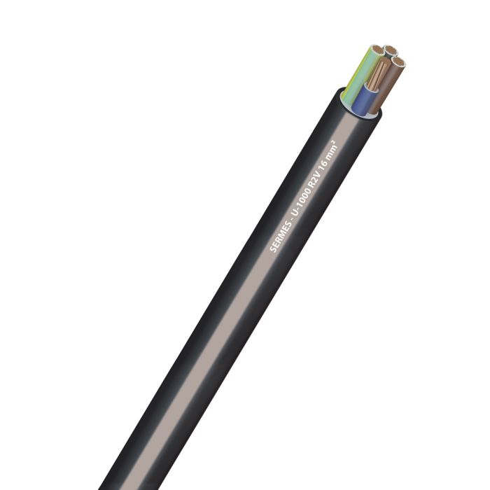 Câble SERMES U 1000 R2V gris, pour Installations industrielles, colonnes montantes d’immeuble.