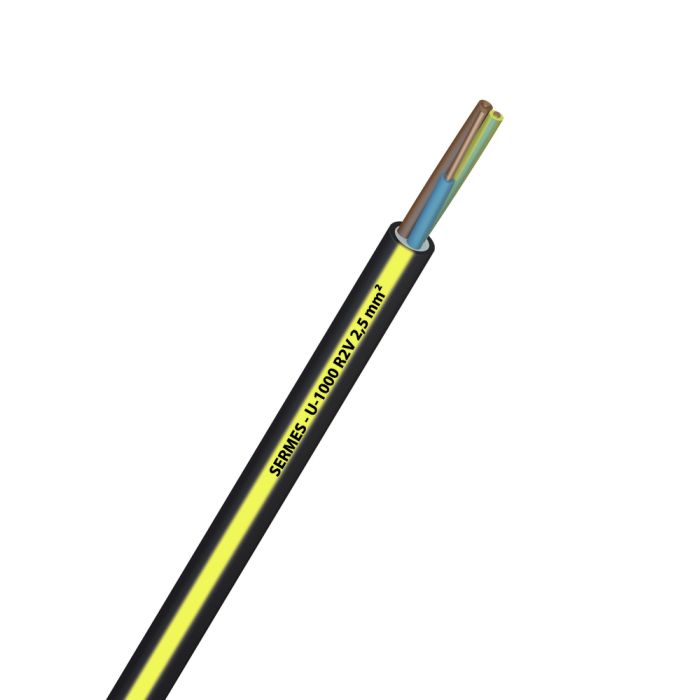 Câble SERMES U-1000 R2V jaune, pour installations domestiques ou tertiaires et individuelles